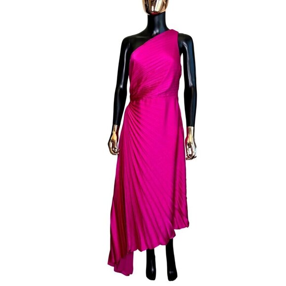 Rosevelvet Magenta One-Shoulder Pleated Cutout Midi Dress NWT Medium - Picture 2 of 10